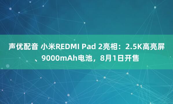 声优配音 小米REDMI Pad 2亮相：2.5K高亮屏、9000mAh电池，8月1日开售